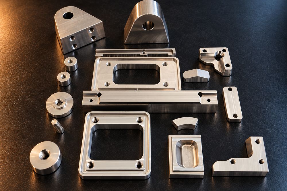 Various turned and milled parts in aluminium and steel